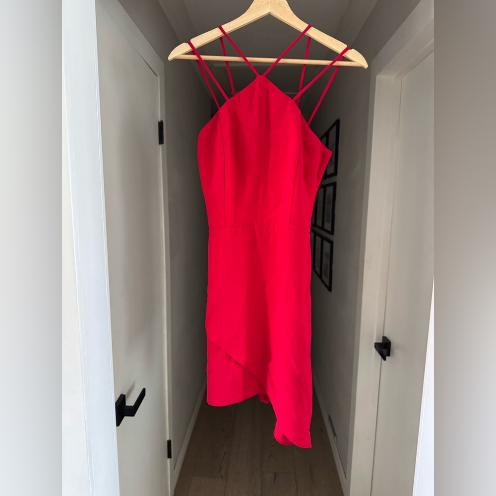 Amanda Uprichard | Red Halter Strappy Asymmetrical Mini Dress | Sz M